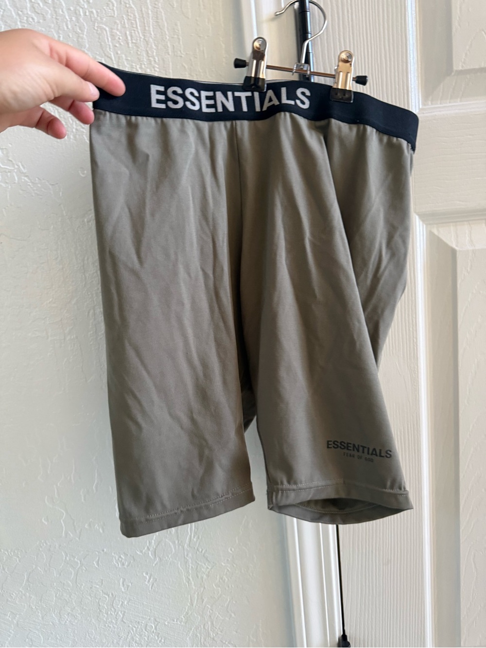ESSENTIALS Olive Green Women’s Bike Shorts with Black Waistband